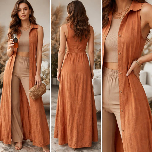 Cut dress Light brown and white