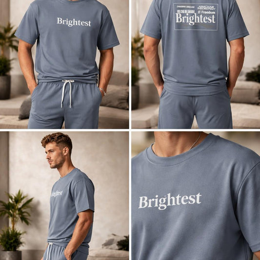 Dark Grey set blue with writing t shirt
