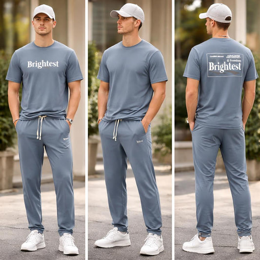 Dark Grey set blue with writing t shirt