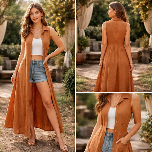 Cut dress Light brown and white